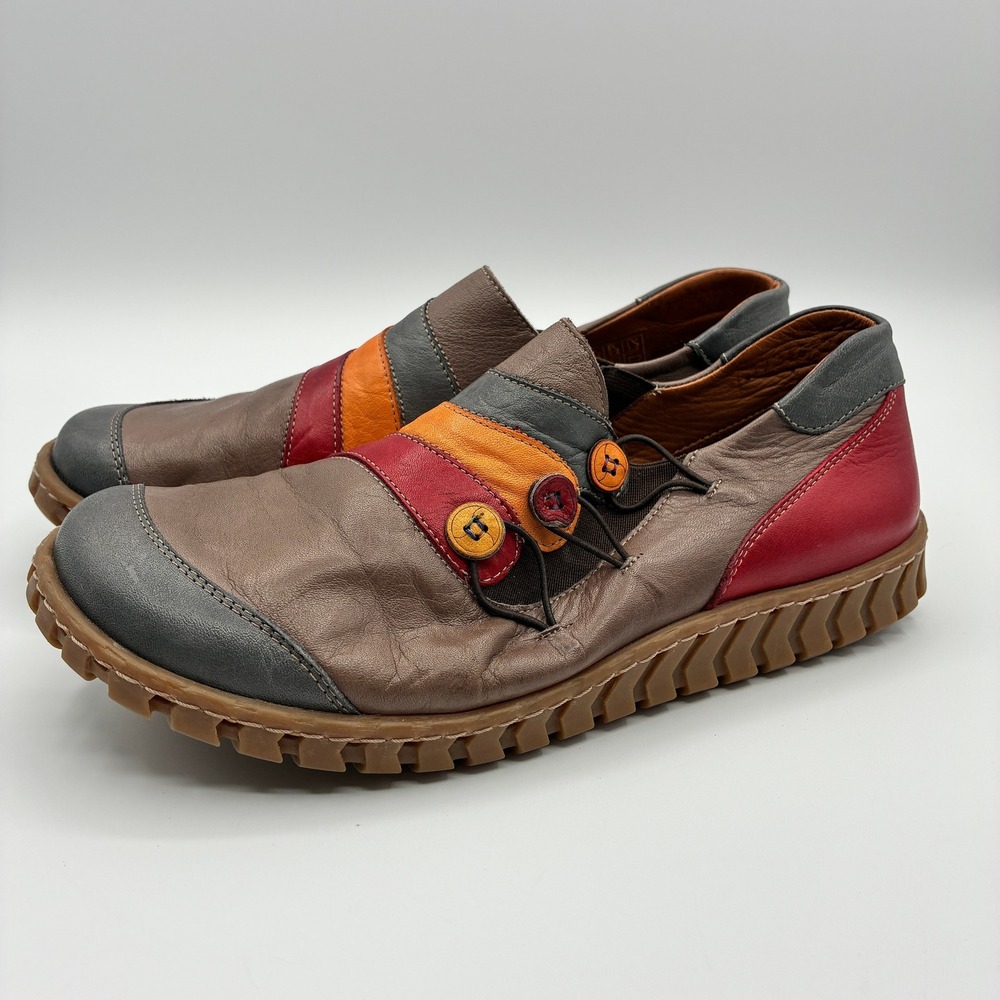 Spring Step Neeta Slip On Shoes Women 39 8.5 Multicolor Leather Button Loafers
